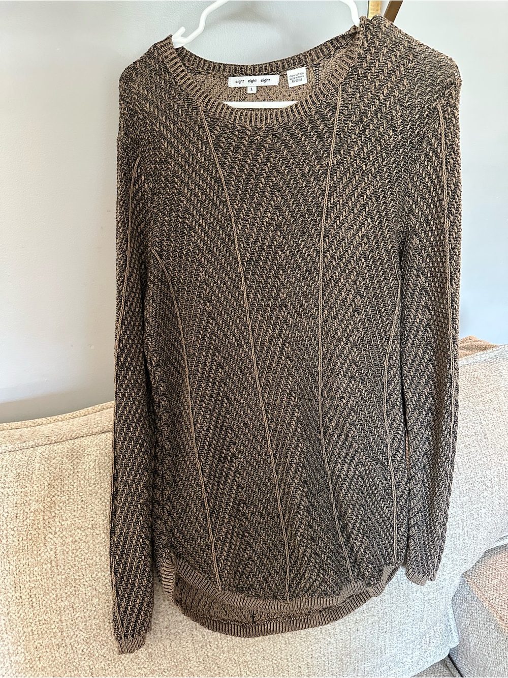 eight eight eight Brown Textured Crewneck Sweater